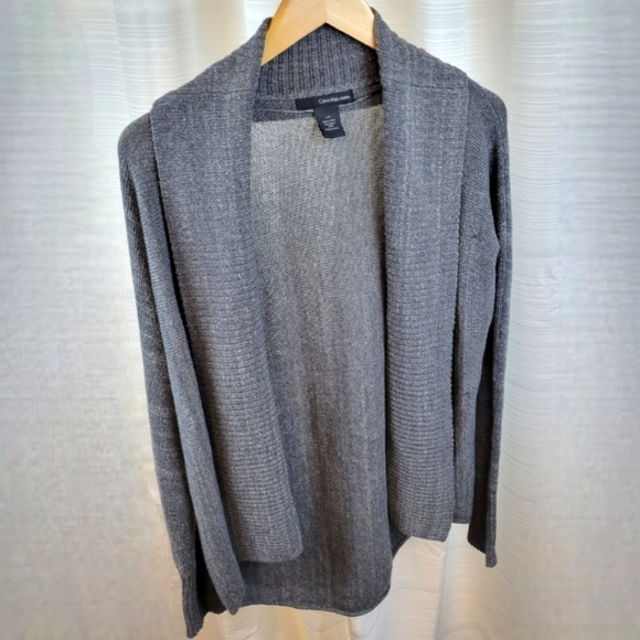 Calvin Klein - Knit Open Front Ribbed Cardigan - Gray - Picture 1 of 6